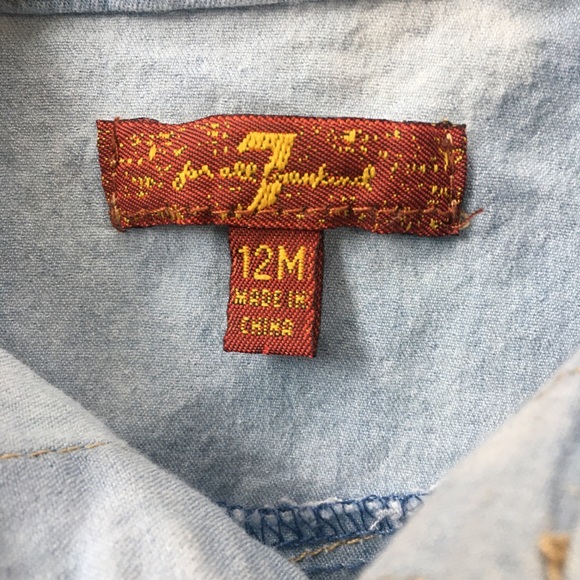 7 For All Mankind 12M Denim Shirt Kids Boys Button Up rolled sleeve - Picture 2 of 7